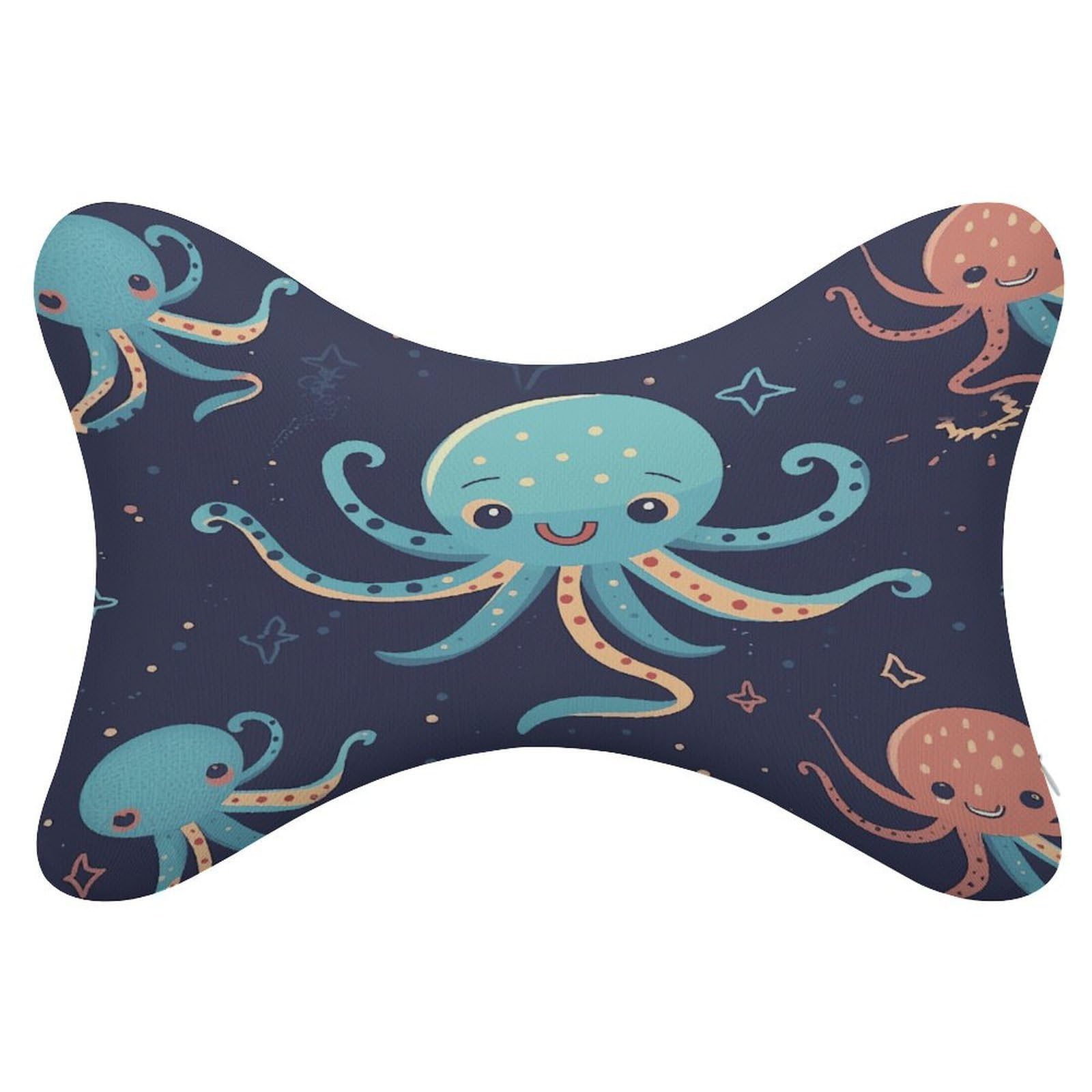 FekiLoot Cartoon Octopus Car Headrest Set of 2,Softness Memory Foam Car Neck Pillow with Breathable Removable Cover Car Neck Support Pillow Ergonomic for Driving, Office