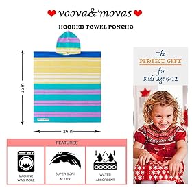 VOOVA & MOVAS Hooded Beach Towels for Big Kids, Oversized 64"x26" Made from 100% Soft Cotton - Color Strip,Perfect for Swimming Robe | Bathing | Beach | Birthday Easter Gifts 61u+k+g4PML. SS280