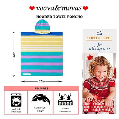VOOVA & MOVAS Hooded Beach Towels for Big Kids, Oversized 64"x26" Made from 100% Soft Cotton - Color Strip,Perfect for Swimming Robe | Bathing | Beach | Birthday Easter Gifts 61u+k+g4PML. SS400