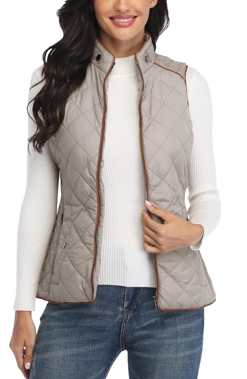 MISS MOLY Women Lightweight Quilted Padded Vest Stand Collar Zip Up Front Gilet Quilted