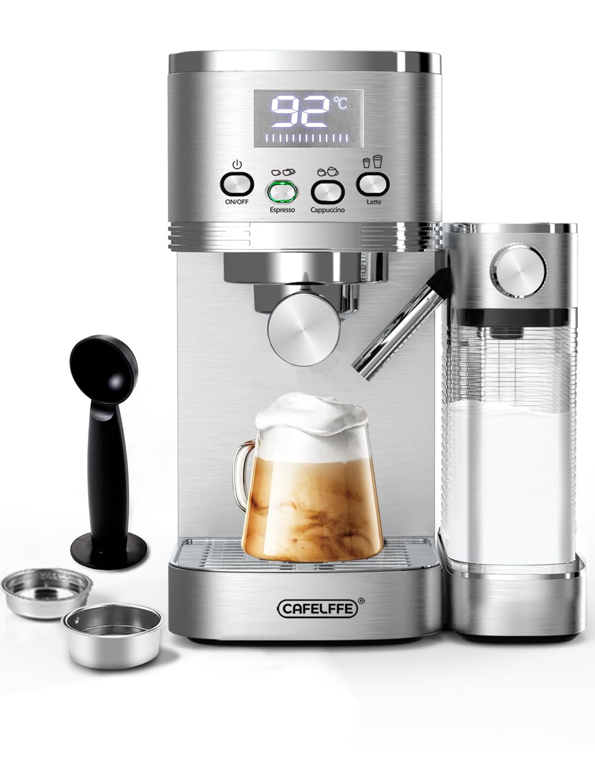 Gastronoma 18110001 espressomachine zeefdragermachine, met 15 bar druk en melkopschuimer espresso zeefdragermachine Baristo, roestvrij staal