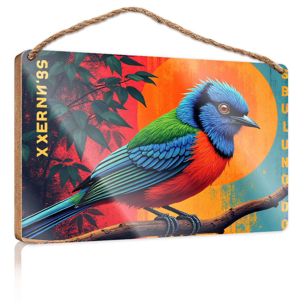 Front Door Sign Plaque A Colorful Bird Perched On A Branch With Vibrant Leaves Posters For Teens Bar Signs For Home(15X28CM)