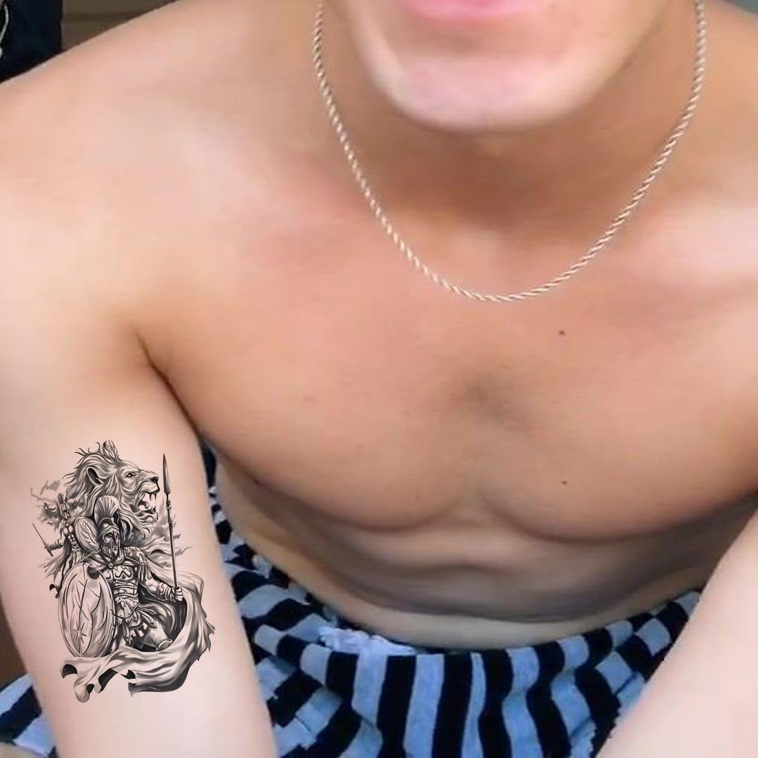 Lion And Greek Warrior Tattoo
