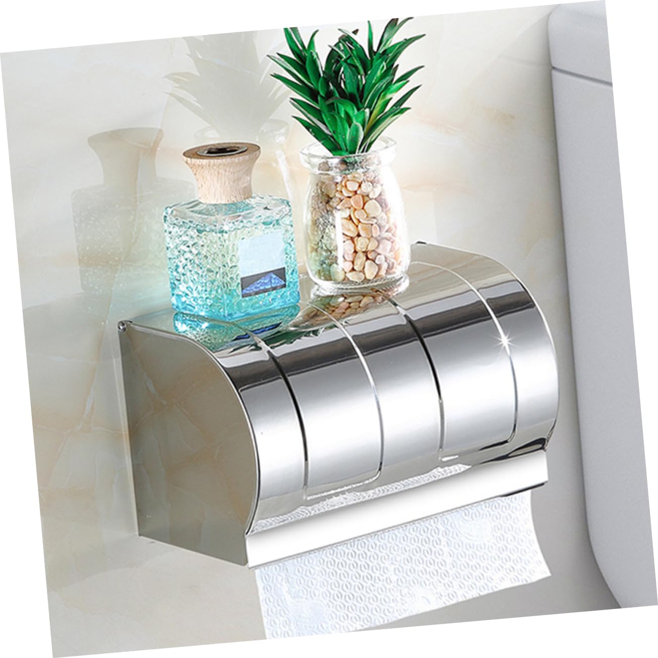 LIFKOME Portarotolo e Contenitore per Carta Igienica da Parete in Acciaio Inox Argento, senza Foratura, Facile da Lavare, per Bagno e Hotel