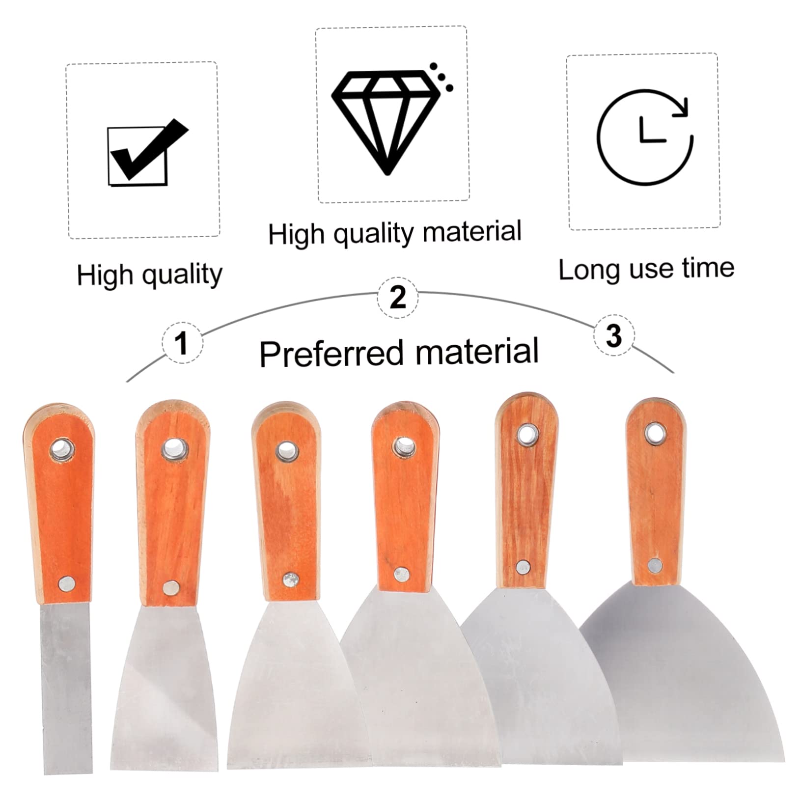 YARNOW 6piezas Espátula Mango De Madera Herramienta Portátil De Llana Cuchillas Para Cortar Masilla Raspador Pulido De Acero Para Acabado De Paneles Para Raspar y Decapar Masilla Trabajos