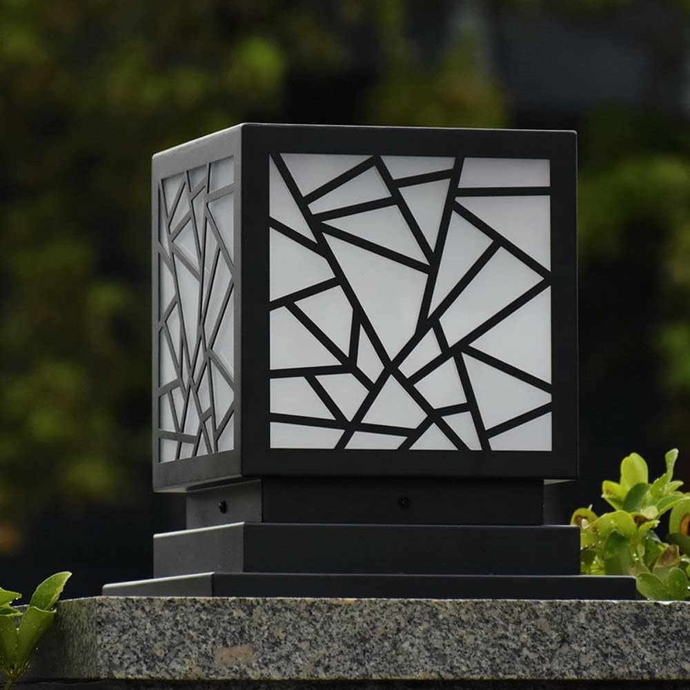 Fence Deck Column Cap Lamp Waterproof Outdoor Post Lights with Pier Mount Base Modern Minimalist Black Pillar Headlight Industrial Column Pedestal Light for Yard, Patio, Driveway, Walkway