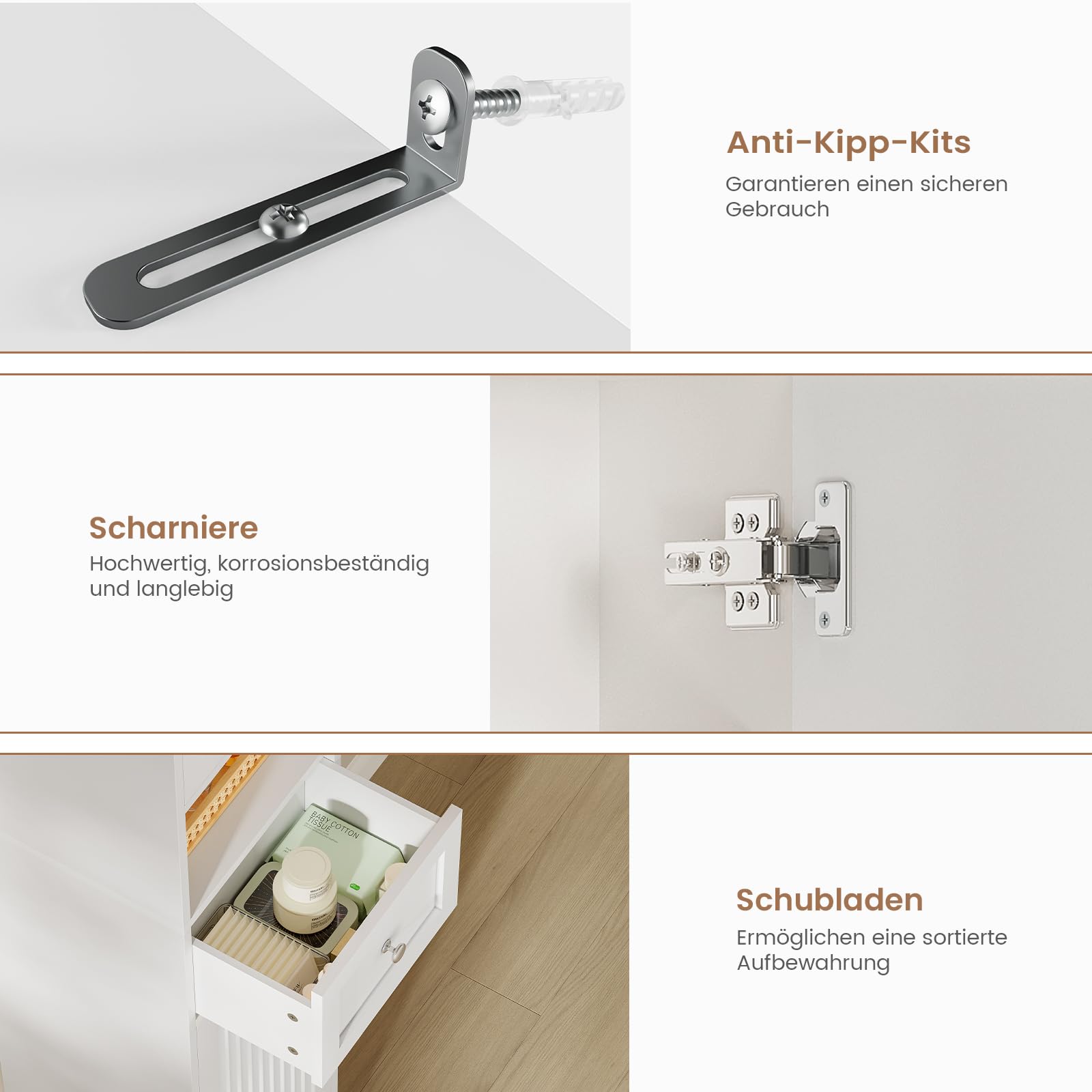 Badezimmerschrank, Badschrank Hochschrank mit LED Beleuchtung, verstellbare Ablagen, offenes Fach, Badezimmermöbel mit 2 Türen, Aufbewahrungsschrank für kleine Räume, 29.5x29.5x179 cm, Weiß
