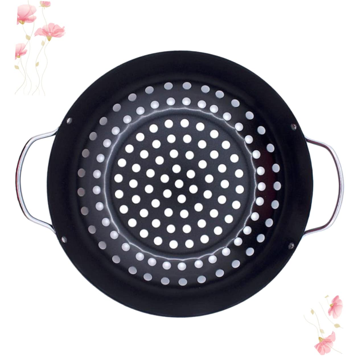 Piastra per Barbecue Antiaderente in Acciaio Nero con Manico, Design a Fori per Frutta e Pesce, Facile da Pulire, per Uso Esterno e Casa