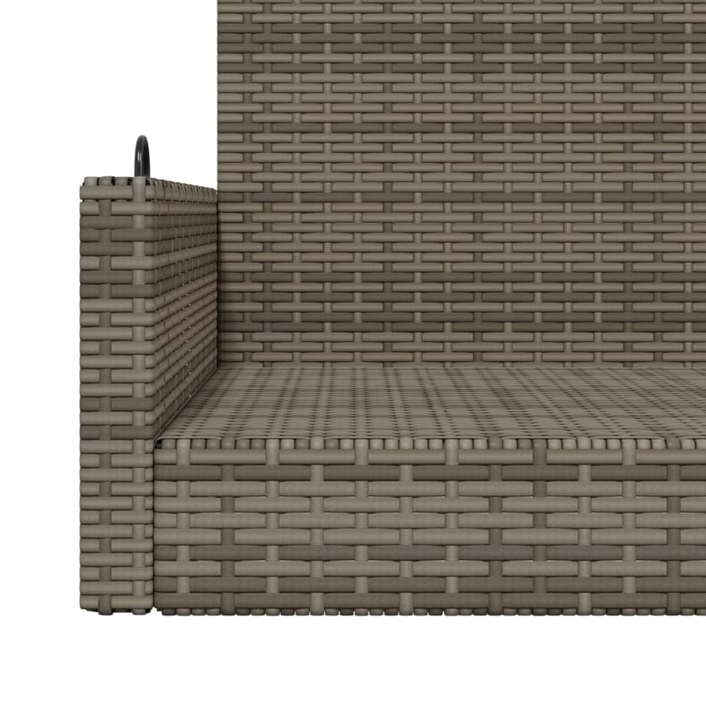 Banco balancín gris de ratán sintético 119 x 56 x 48 cm con función oscilante y anillas de fijación, material resistente a la intemperie y estructura de acero barnizado