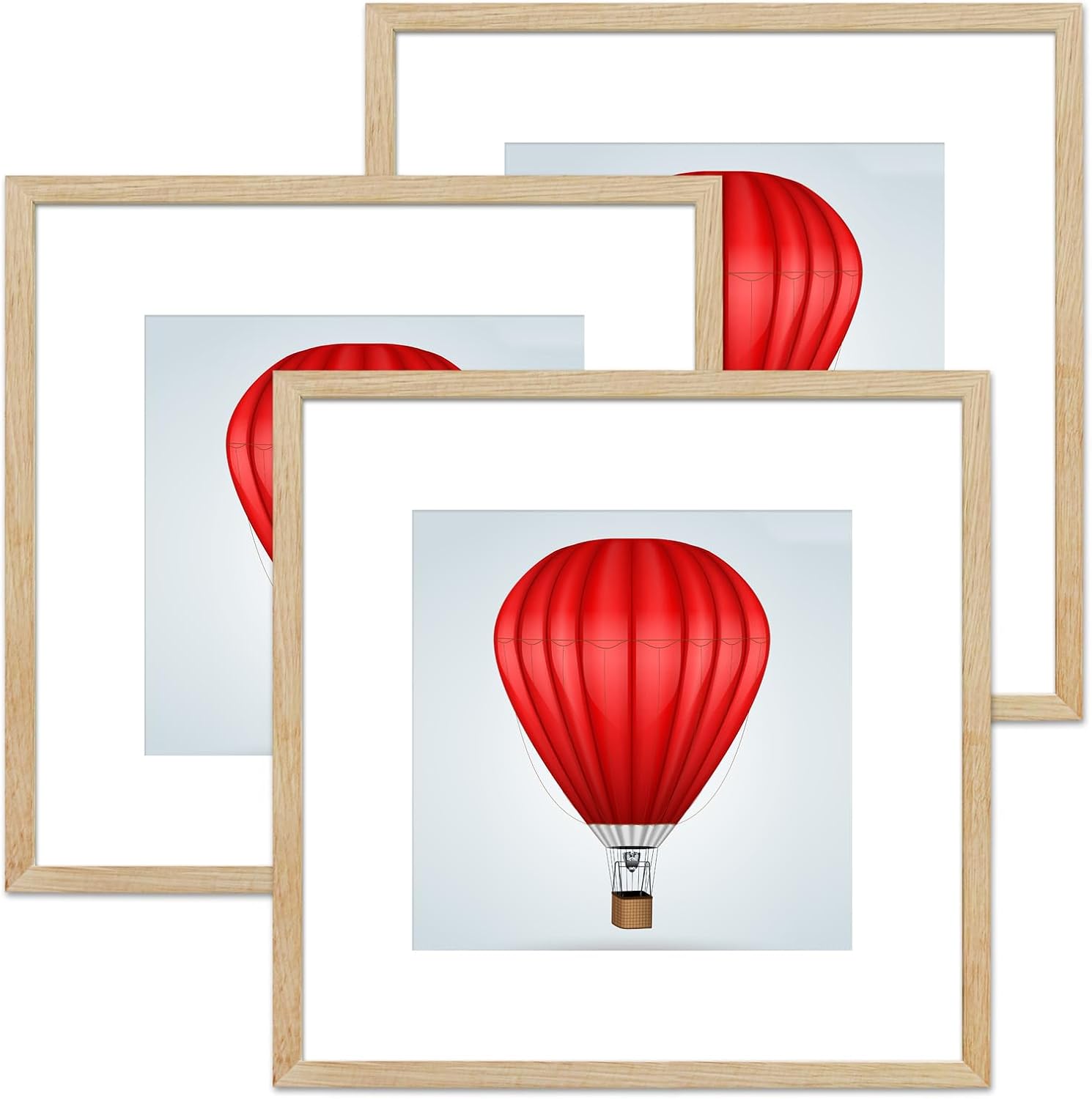 DABLUE 20x20 Frame 3 Pack Square 20 by 20 Picture Frames Display Pictures 16x16 with Mat or 20x20 Without Mat, Oak Wood Beige Photo Frames for Wall