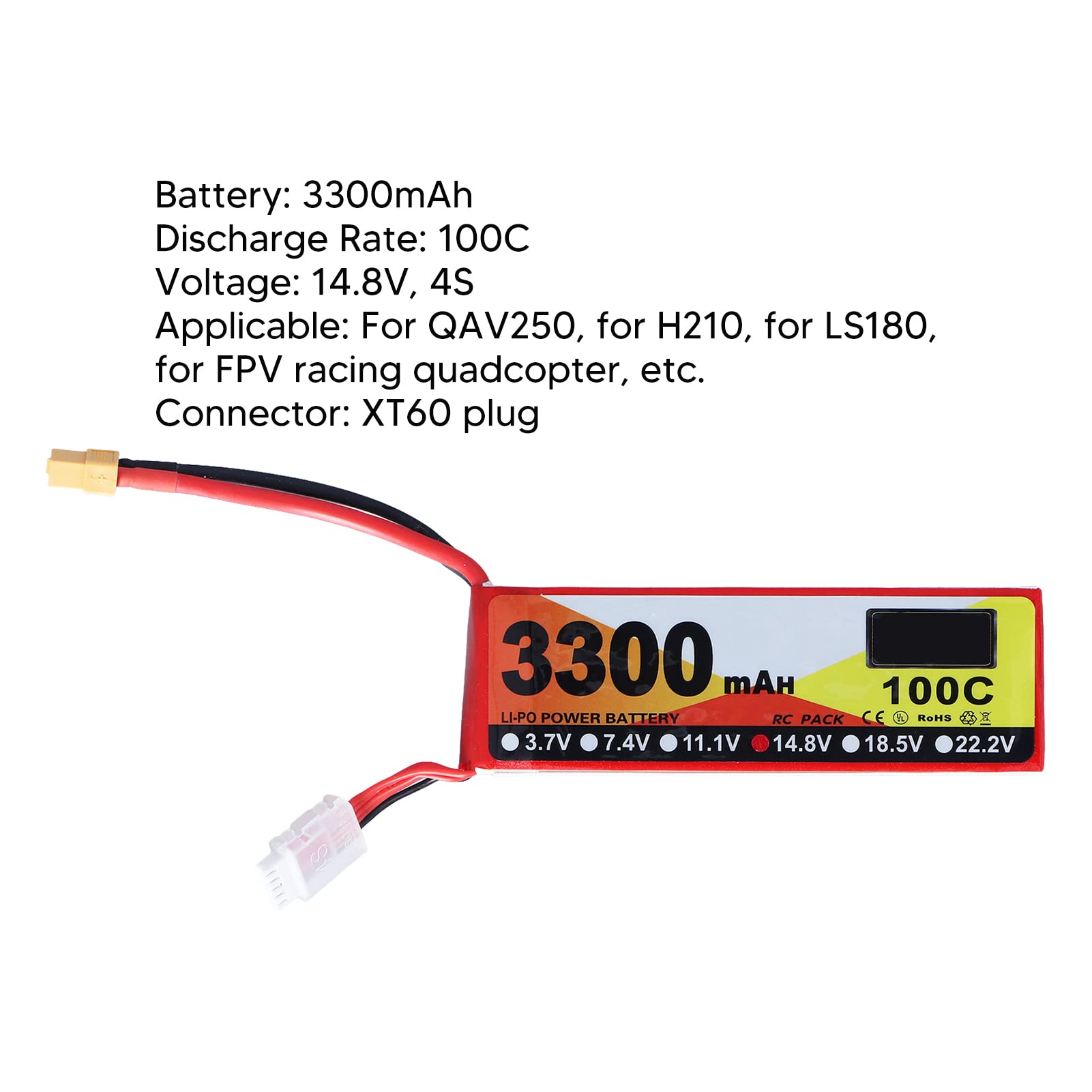 Batterie RC TBest, Batteria Lipo 3300Mah RASSISTENZA DISTAGGIO 14,8 V 4S X0 Plug RC Potenza della Batteria per Modello di Auto Helicer RC
