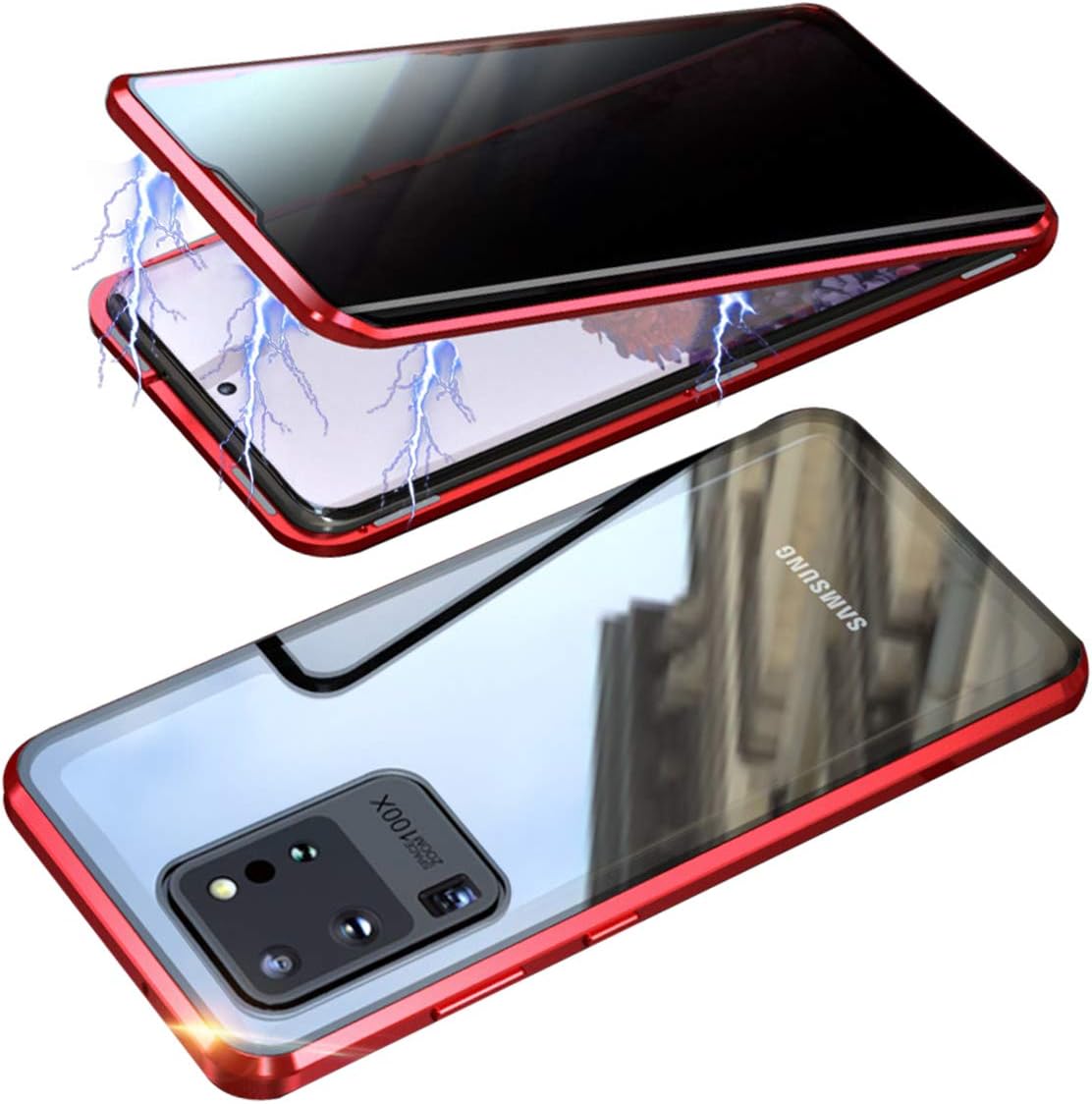 RANYOK Compatible Galaxy S20 Ultra (6.9 inch) Privacy Magnetic Case, Double-Sided Tempered Glass with Built-in Screen Protector 360° Full Body Metal Frame Cover (Red)