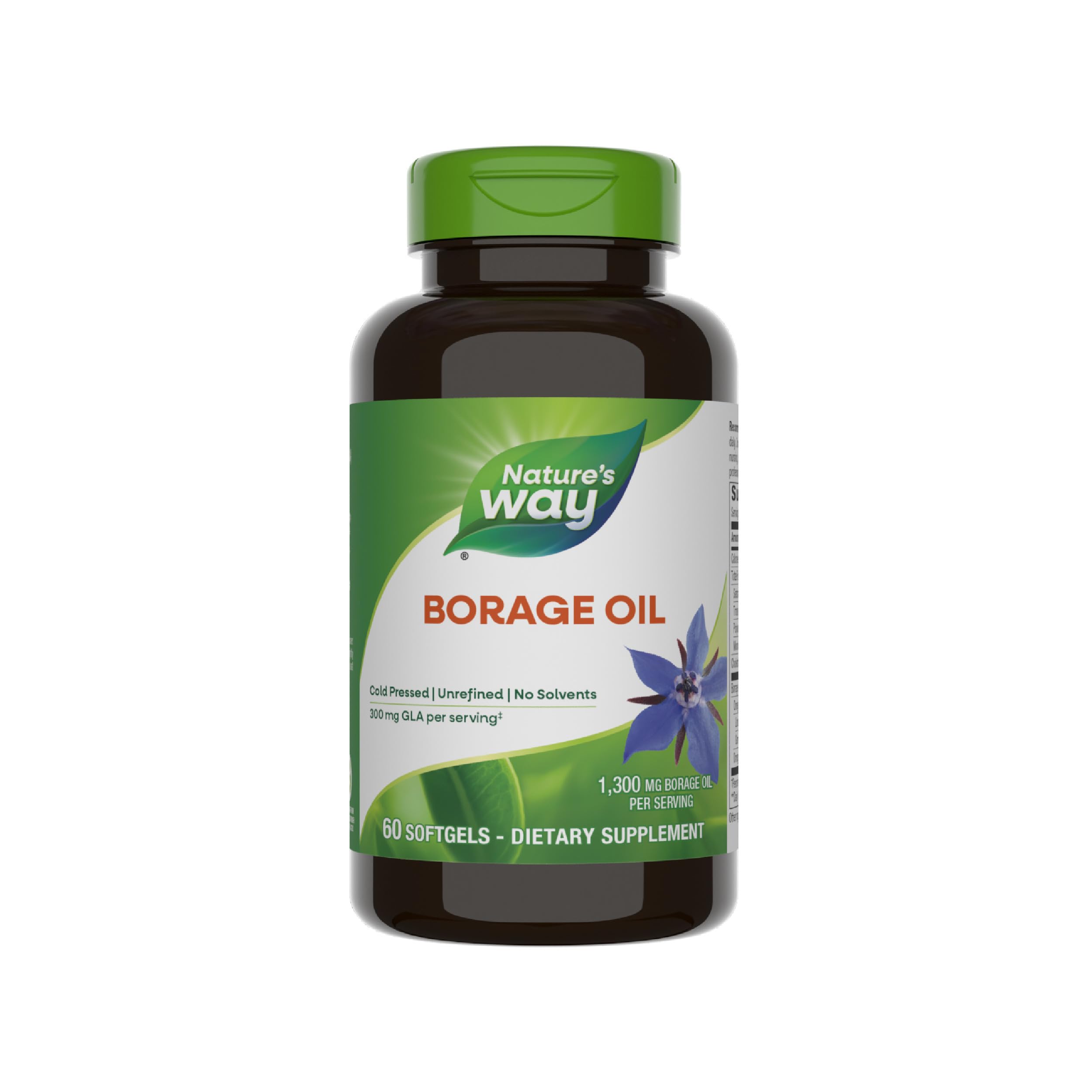Nature's Way Borage Oil, Cold Pressed & Unrefined, GLA Supplement, 300 mg GLA and 440 mg Linoleic Acid per Serving, 60 Softgels (Packaging May Vary)