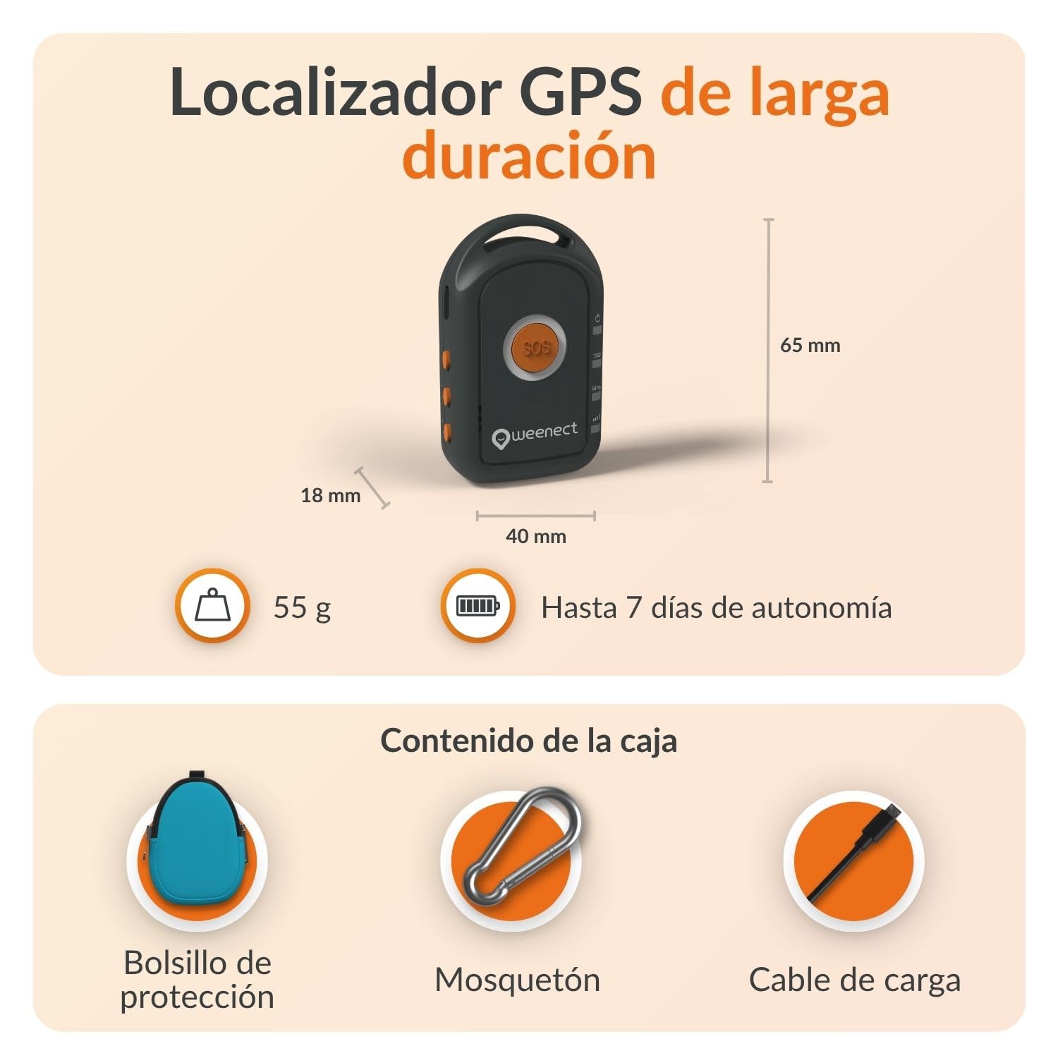 Weenect - GPS para Personas Mayores | Sin límite de Distancia | 7 días de autonomía | Botón de Alerta | Teléfono de urgencia | 2G | Funciona con suscripción