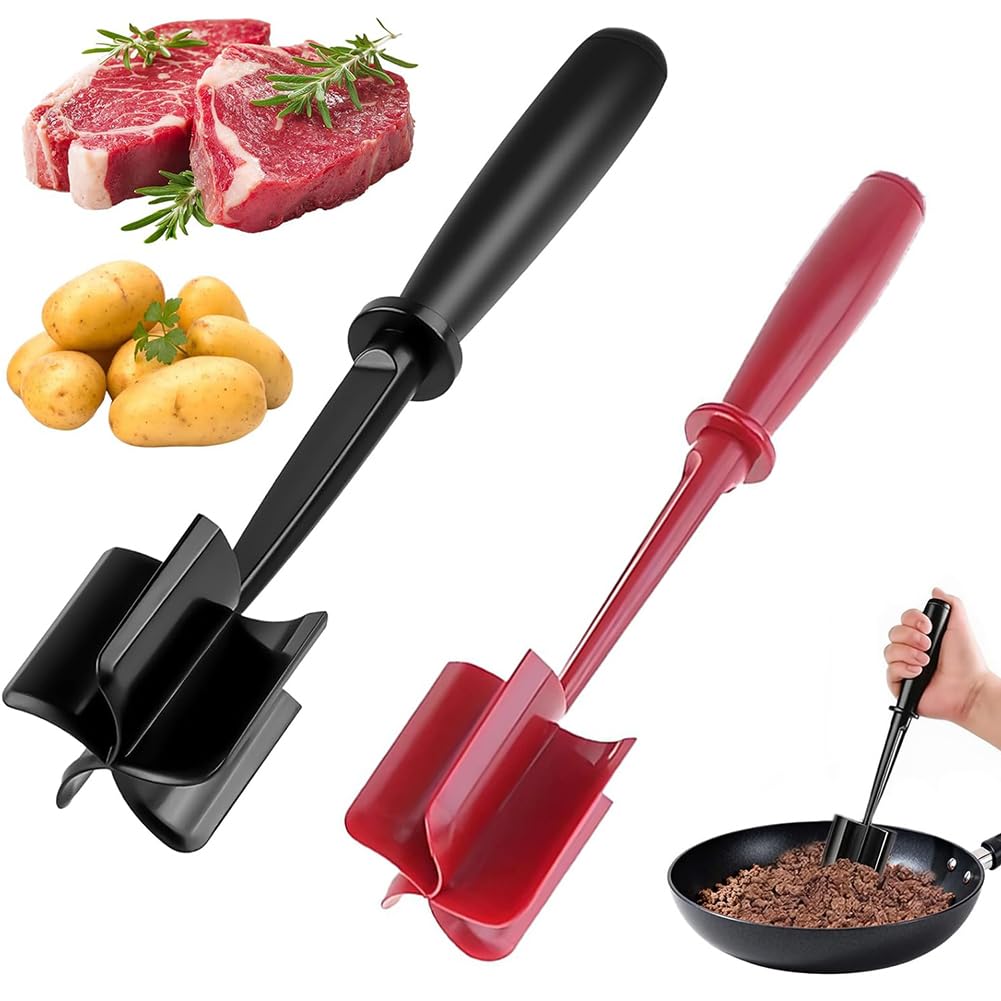 2PCS Meat Chopper,Ground Beef Chopper with 5-Blade Head,Masher Heat Resistant with Non-Slip Handle Multifunctional Mix Hamburger Chopper Ground,Non-Stick Minced Meat Separator Nylon Cookware