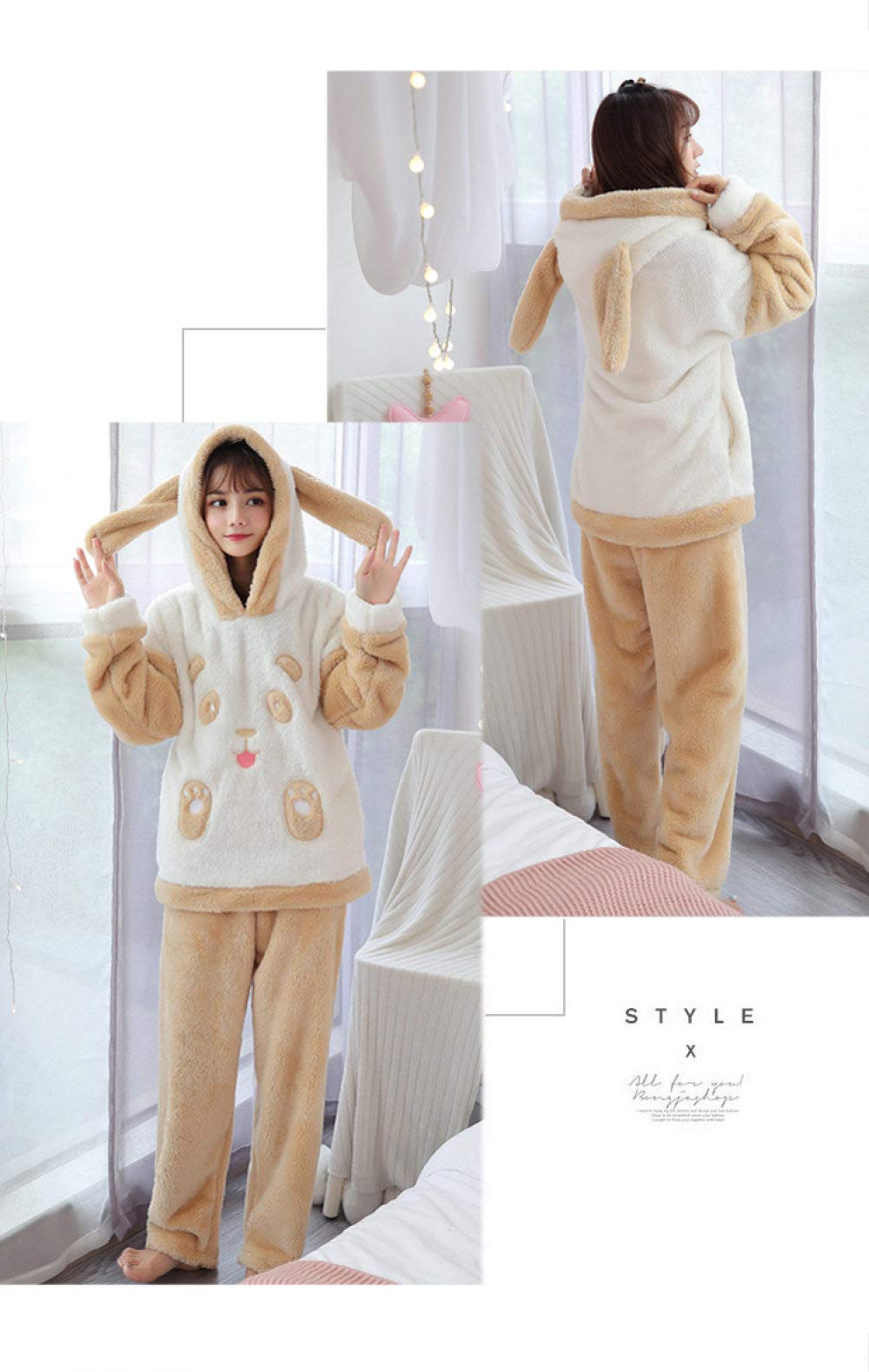 HAIBI Pyjama Femme Hiver，Polaire Pyjama 2 Pièces Filles Pyjamas Ensembles Vêtements De Nuit Dessin Animé Ours Manches Longues Pyjamas Chauds Femme Homewear
