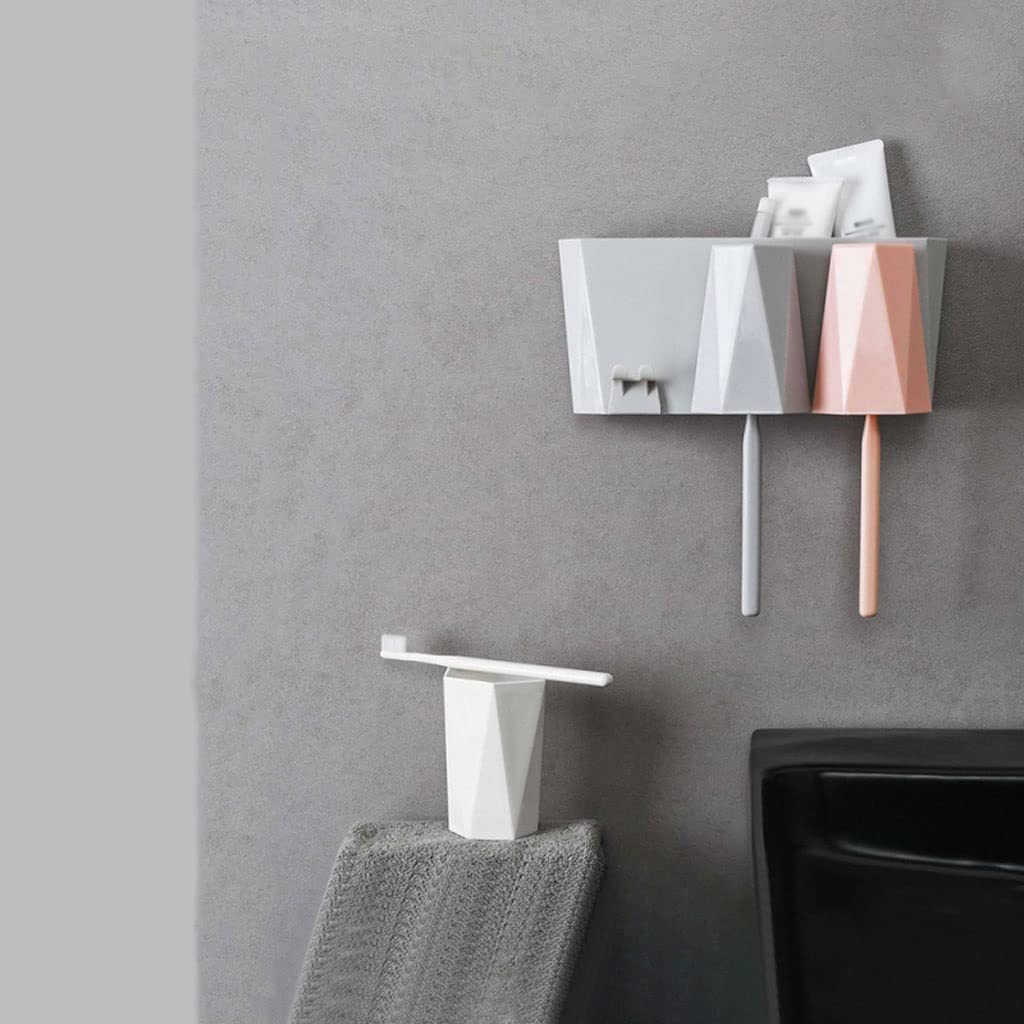 Soporte de Pared para cepillos de Dientes, Estante de Almacenamiento para baño sin Agujeros con Tres lavabos y Vasos para Pasta de Dientes y Maquillaje (C)