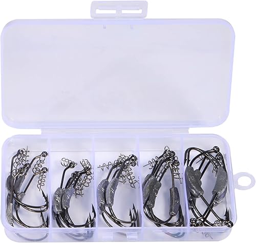 Sougayilang Anzuelos de pesca de acero de alto carbono gusano cebo suave anzuelos de pescado con caja de plástico