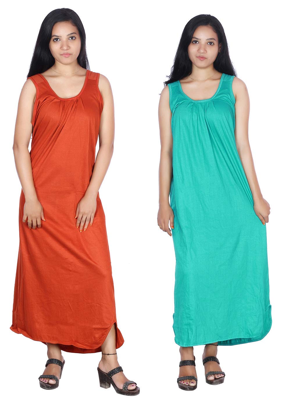 RylieWomen's Cotton Fabric Long Nighty Slip/Chemise Slip-Cotton Full Length Camisole for Women - Long Innerwear Petticoat-Nighty Slip.(PN)