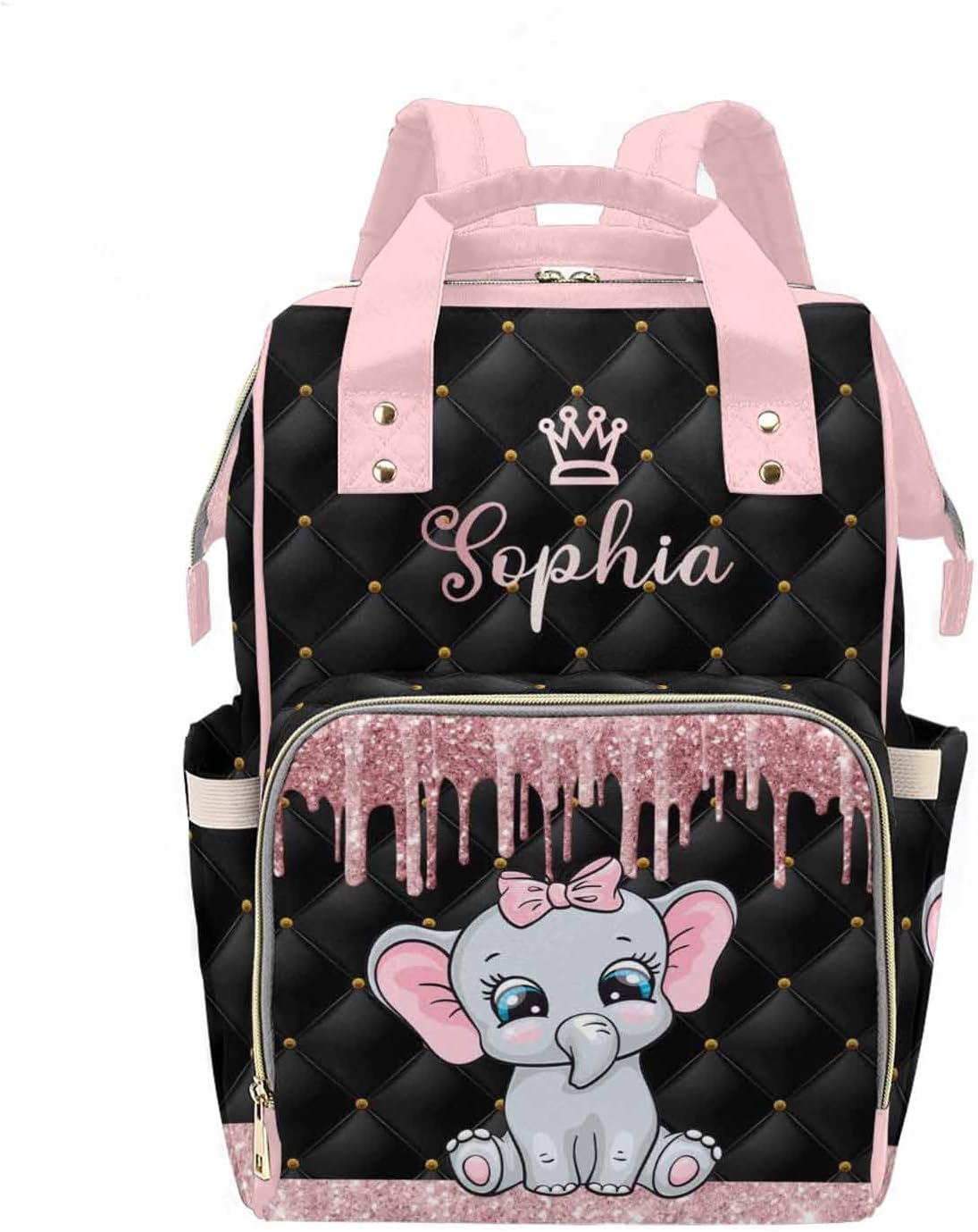 MyPupSocks Diaper Bag Backpack in Pink Personalized with Name Custom Mommy Nursing Baby Bags Multifunction Nappy Daypack with Large Capacity Casual Backpack Holiday Gift for Women