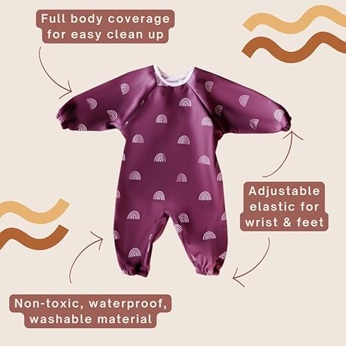 Miniatura 5 de Baberos de manga larga de cuerpo completo para bebés, traje con babero de manga larga a prueba de desorden para bebés, babero impermeable para niños