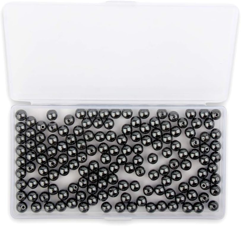 100PCS 8mm Black Hematite Round Loose Beads for Jewelry Making