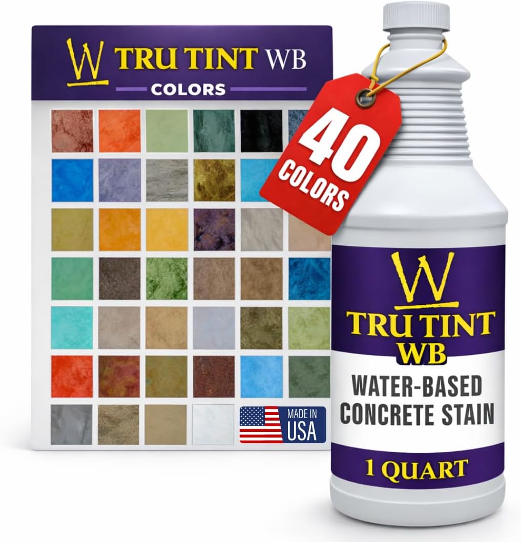 | Water-Based Concrete Stain Tru Tint (Dark Walnut) 1 Quart - Professional Grade, Eco-Friendly, Safe & Easy to Use (40 Colors Available) Also for Pavers, Natural Stone, Cement, Vertical