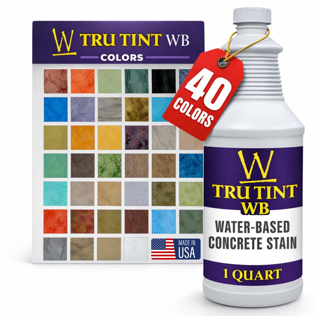 | Water-Based Concrete Stain Tru Tint (Buckskin) 1 QUART - Professional Grade, Eco-Friendly, Safe & Easy to Use (40 Colors Available) Also for Pavers, Natural Stone, Cement, Vertical