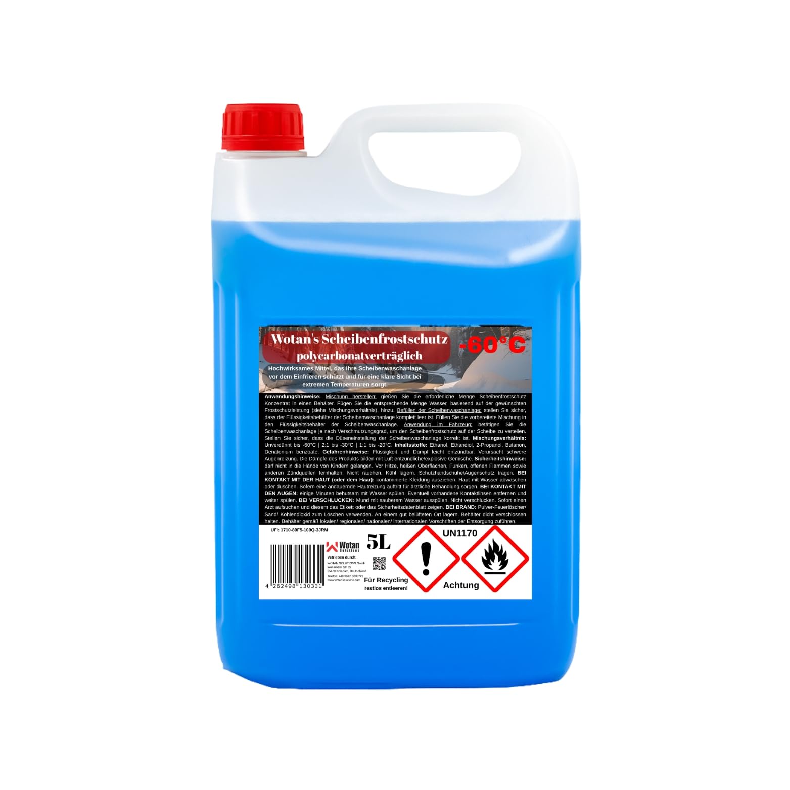 Wotan's 25 Liter Scheibenfrostschutz - 60 Grad | Frostschutz Konzentrat für die Auto Scheibenwaschanlage | Scheibenfrostschutz Konzentrat 25L (5 x 5L) | Frostschutzmittel Scheibenwaschanlage