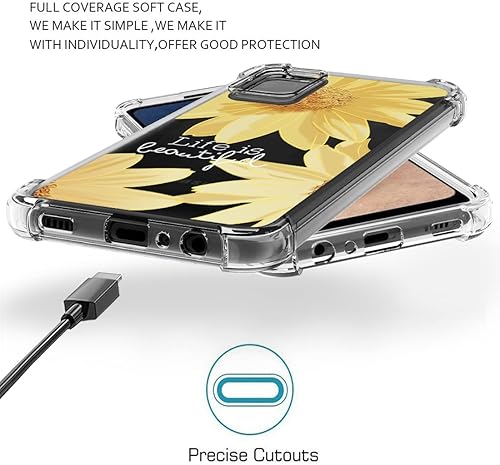 Miniatura 5 de Osophter Funda para Galaxy A03S con 2 protectores de pantalla de flores para niñas y mujeres, absorción de golpes, flexible de goma TPU para Samsung