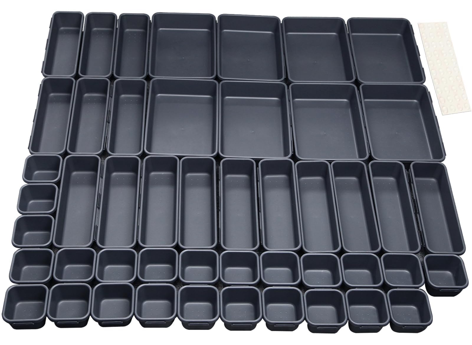 Organizador Cajones Cajas Organizadoras 48 pcs Baño Plastico Separadores de Cajones Cocina Organizador de Maquillaje Cajas Escritorio Organizadoraa Bandejas para Dormitorio, Joyas, Oficina(Negro)