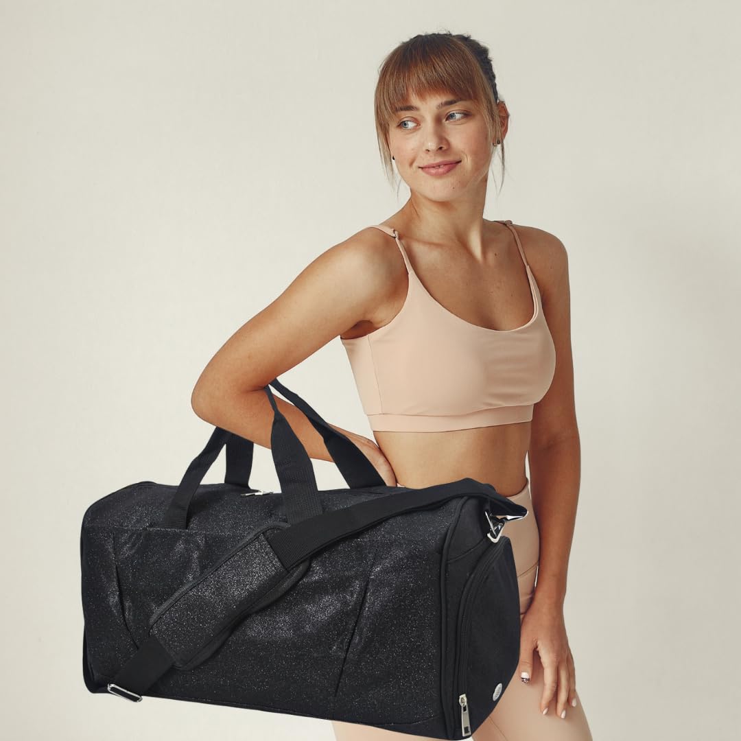 NGIL Glitter Cheers - Bolsa Deportiva para Gimnasio con Compartimento para Zapatos y pequeñas Bolsas de Viaje para Mujer, Bolsa de Gimnasio, Bolsas de Noche para Mujer, Bolsa de animación, Negro