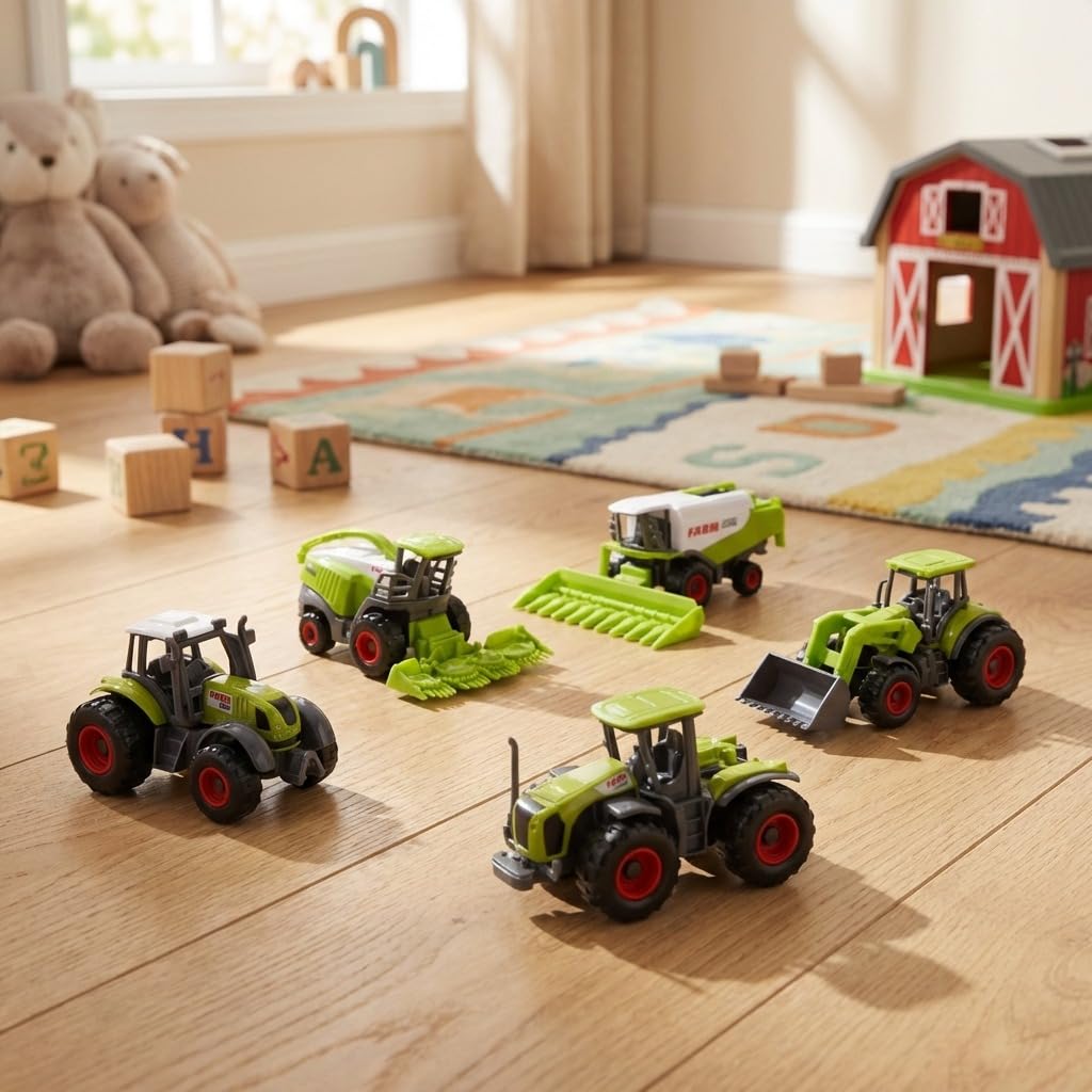 Toyland® Set di 5 giocattoli per macchine agricole in metallo pressofuso verde - circa 4,5 cm ciascuno - Include trattori, mietitrebbie e altro!