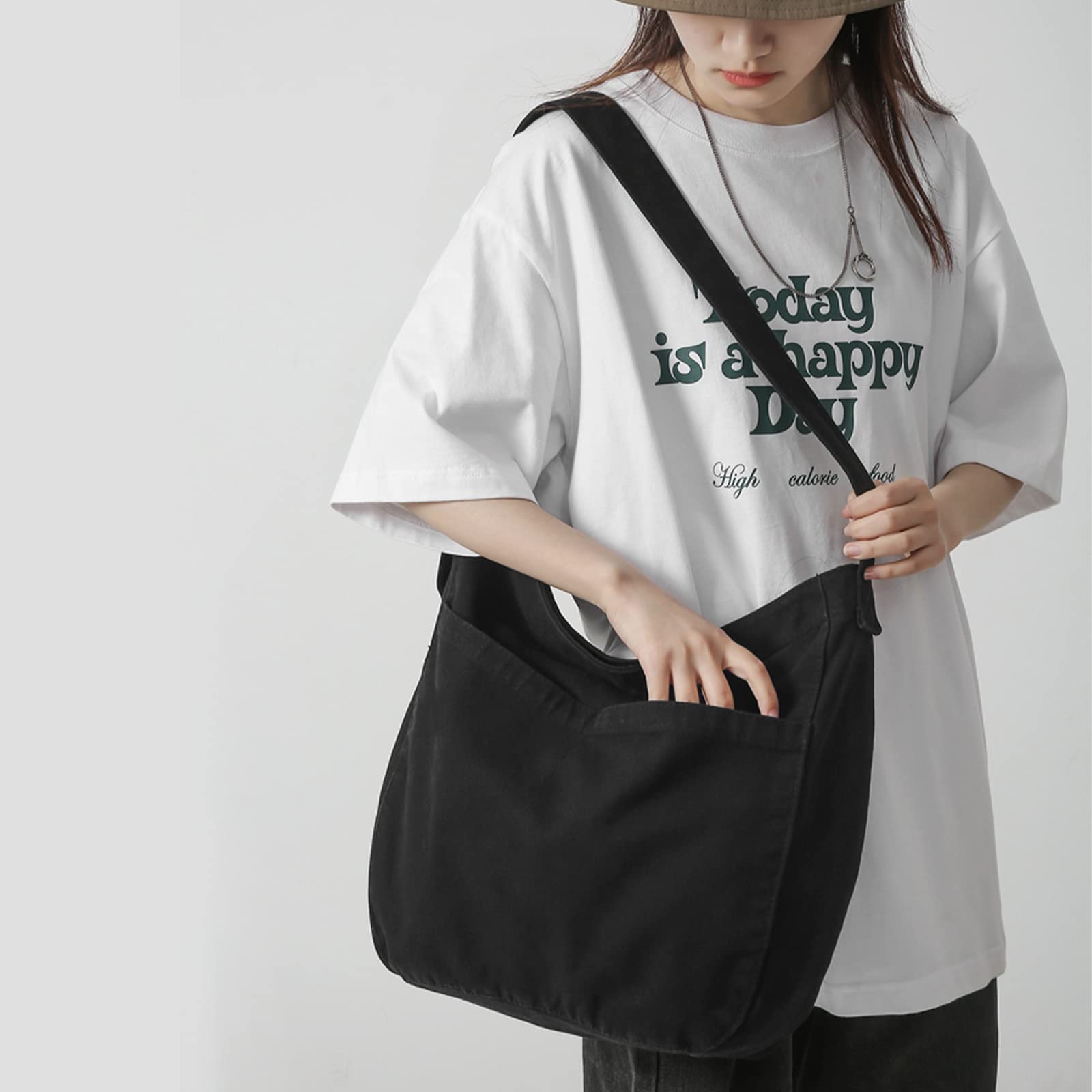 X SIM FITNESSX unisexe string Bag Oxford sac à bandoulière simple pour femme Shopping Bag quotidien/bureau/école/voyage sac en tissu de mode (Noir)