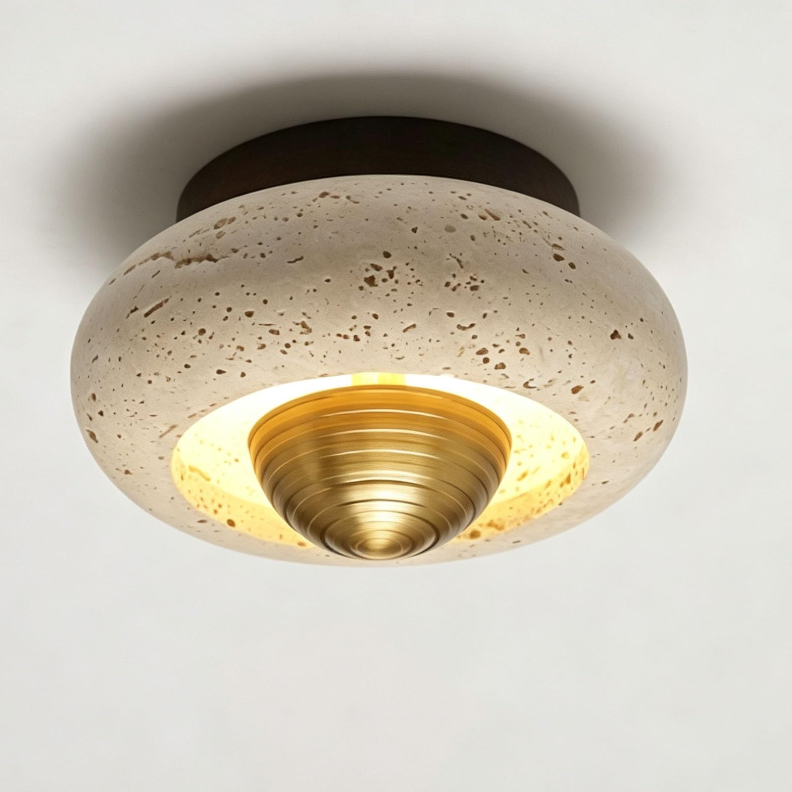 LUOYAOB Modern Travertine Flush Mount Ceiling Light Natural Stone Wood