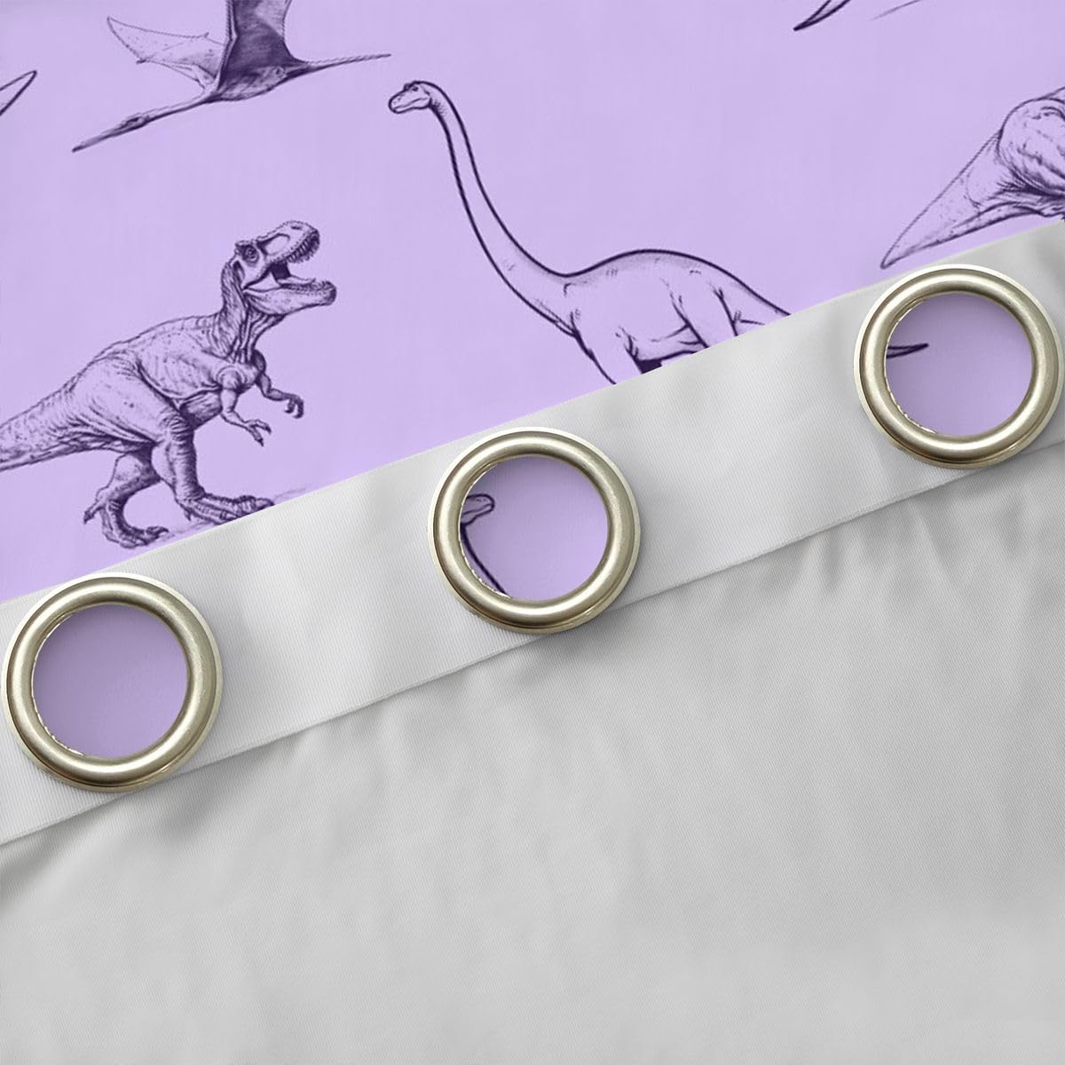 Homewish Rideau Occultant 140x245 cm Jurassique Rideau Dinosaure Rideaux Voilage Ptérosaure Tricératops Dessiné à la Main Voilage Fenetre Dessin au Trait Simple Violet pour Chambre Salon