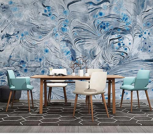 Papier peint 3D bleu marbre abstrait imperméable 200x140 cm pour salon