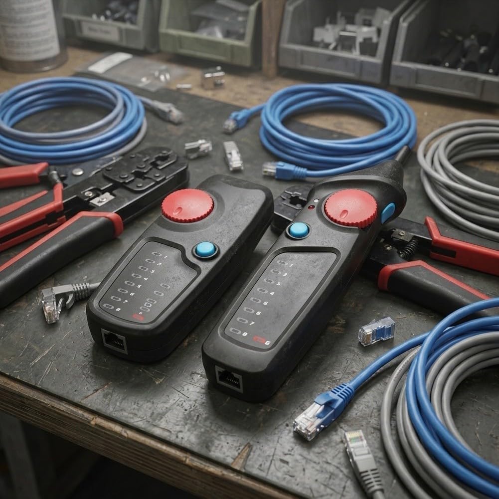 Netzwerk Kabeltester FWT82 Dual Mode für RJ45 RJ11 - Leitungstester mit Tonsuche & Kontinuitätsprüfung für LAN CAT6 CAT7 - Schwarz 12x21cm