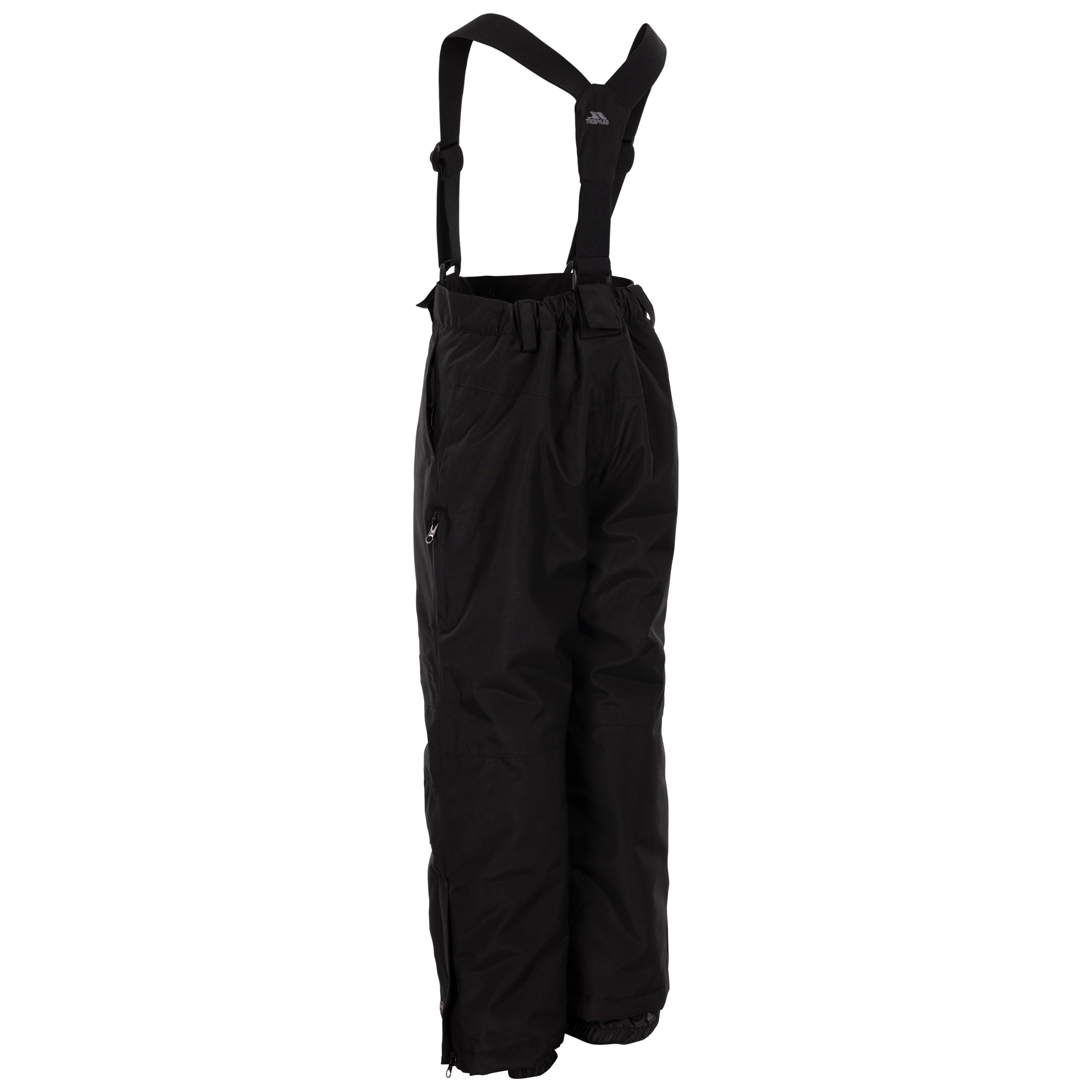 Trespass Rumi - Pantalones de esquí unisex para niños, impermeables, acolchados, forro de punto, 2 bolsillos con cremallera, tirantes desmontables, cremalleras laterales en las piernas, parches para