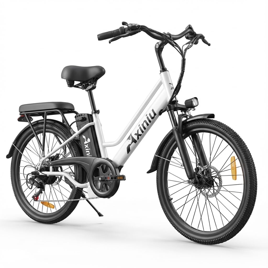 24 Inch Electric Bike for Adults, Step Through Ebike for Women, Peak 1000W Motor 22MPH, 48V 20AH Removable Battery Up to 70 Miles, 7 Speed Dual Shock Absorber, City Cruiser Commuter Bicycle