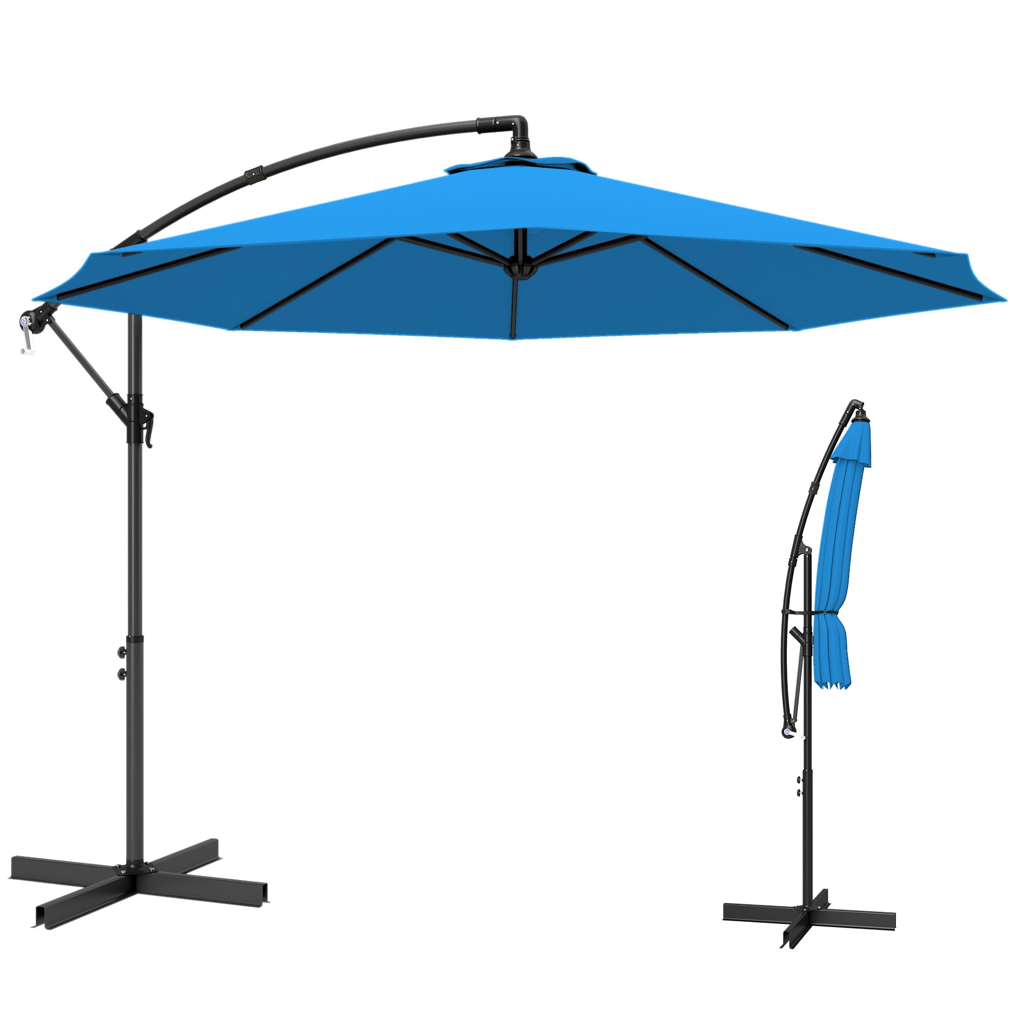 Outsunny 3 m Cantilever Parasol with Cross Base, Offset Outdoor Umbrella, Crank Handle, Hanging Sun Shade, Blue
