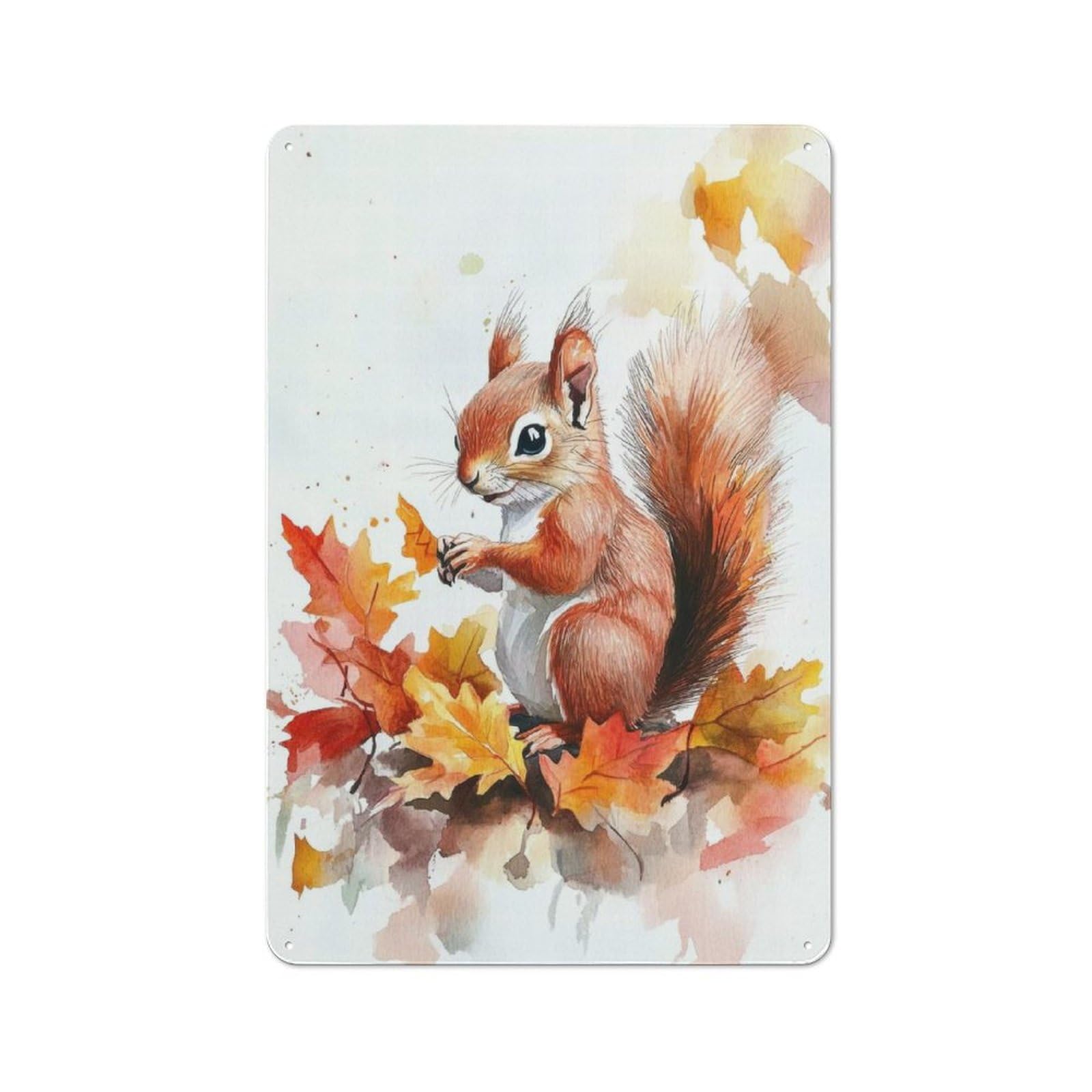 Squirrel in Autumn Leaves Rustic Tin Sign 30x20cm for Café Or Home Bar, Suited to Hospitality Decor Collectors