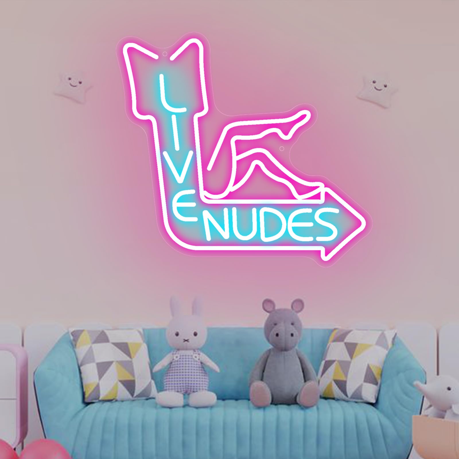 Live Nudes Neon Sign, Pink Blue Dimmable Neon Lights for Wall Decor, LED Light Up Sign USB Powered for Dancing Clubs Bar Hotel Bedroom Living Room Home - Image 2