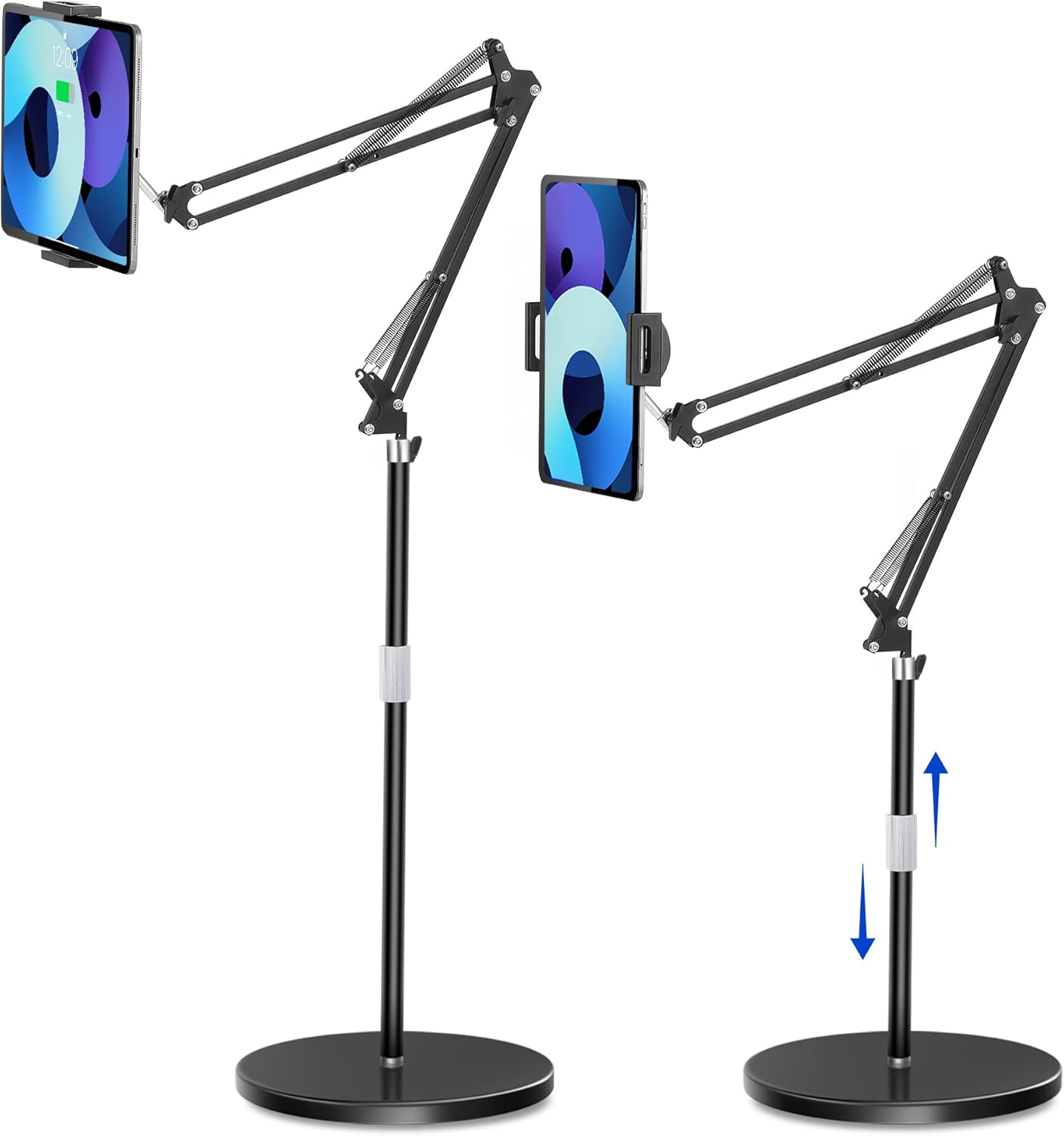 Tablet Floor Stand with 11.5b Stable Base Overhead Bed Tablet Phone Stand Holder Mount Adjustable Height Stretchable Arm for 4.5-13in iPad Pro Air Mini 12.9/9.7, Kindle, Galaxy Tab, CellPhones