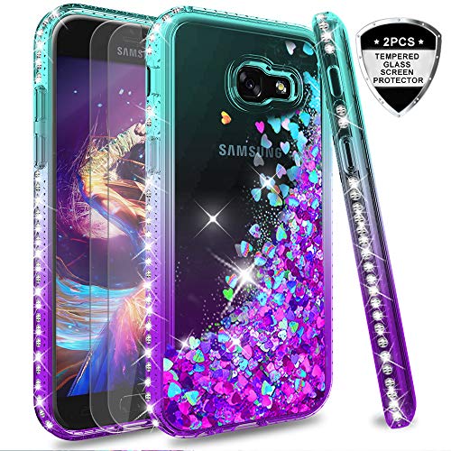 LeYi Compatible with Funda Samsung Galaxy A5 2017 Silicona Purpurina Carcasa con [2-Unidades Cristal Vidrio Templado],Transparente Cristal Bumper...