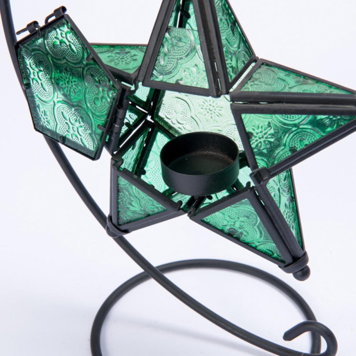 Candelabro de Hierro y Cristal Pentagrama Verde para Porche y Bodas
