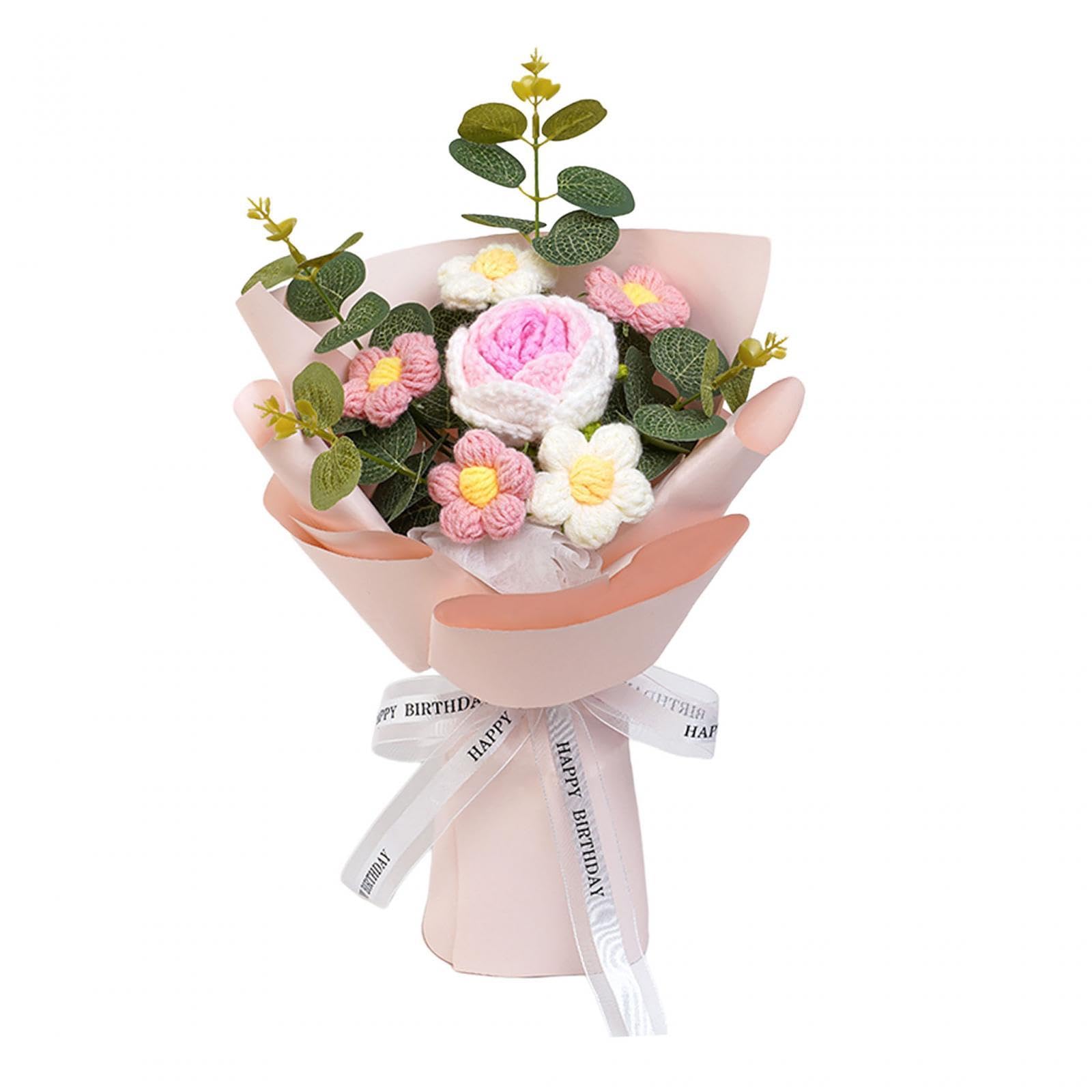 Qianly Rose au Crochet, Fleur Tricotée, Cadeau Saint-Valentin Anniversaire
