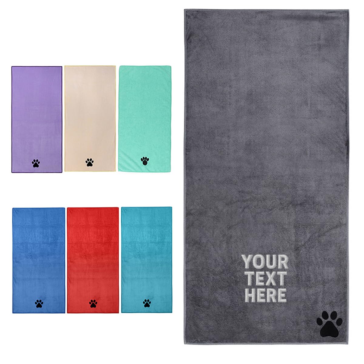 Van Der Linn Dark Grey Personalised Embroidered Pets Microfibre Towel Absorbent Bathrobe Quick Drying (, 50X100)