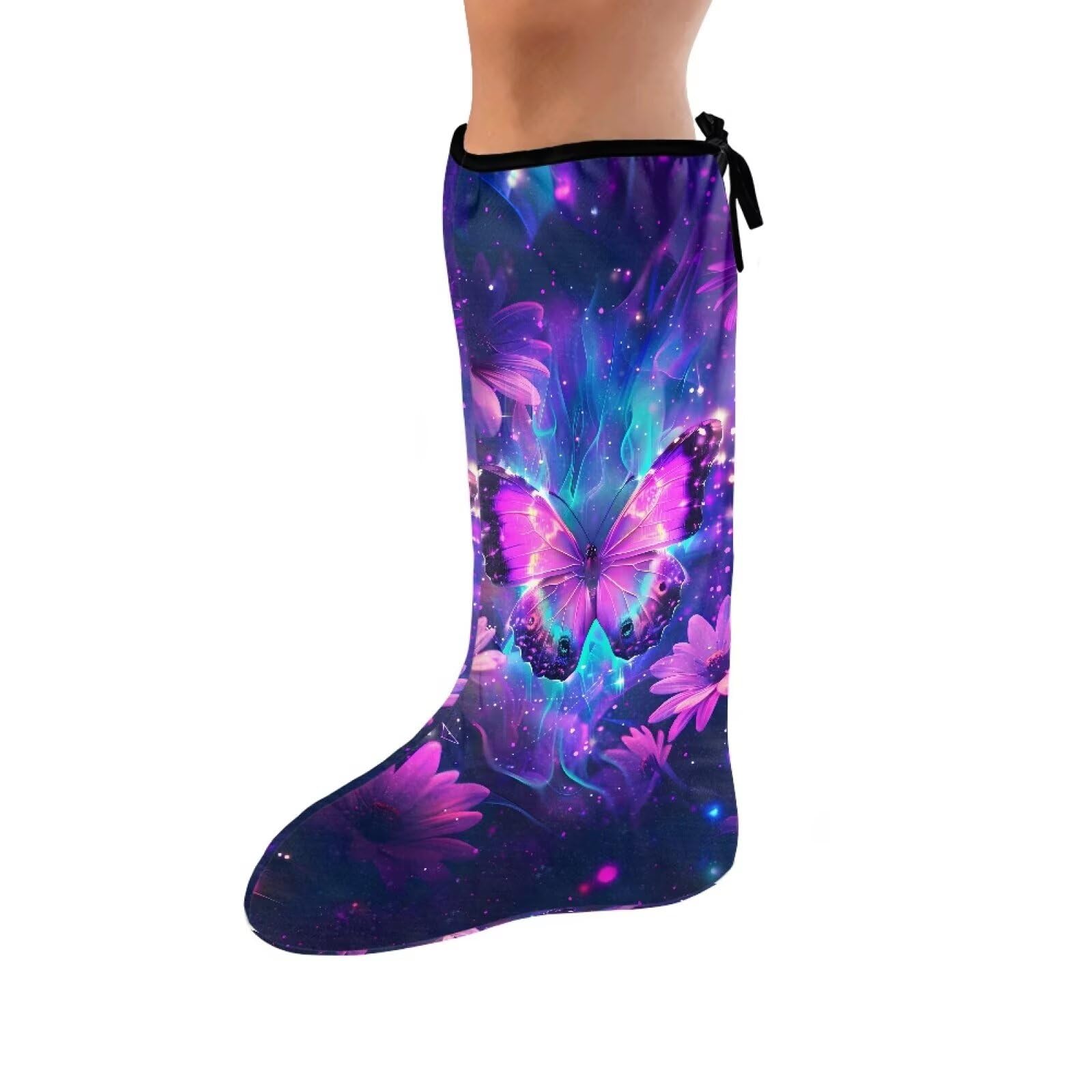 Rnyleeg Purple Butterfly Leg Cast Cover Sock for Women Medium Size Cast Plaster Cover for Foot Washable Leg Plaster Sleeve Below The Knee