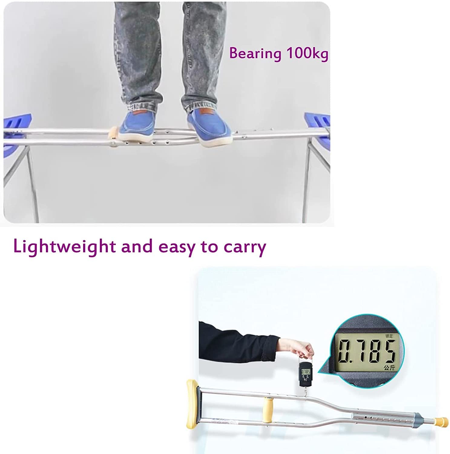 1 par de muletas médicas de Aluminio, muletas de Asistencia, 9 Niveles de Altura, muletas Ajustables para Adultos, Capacidad de Peso de 200 Libras